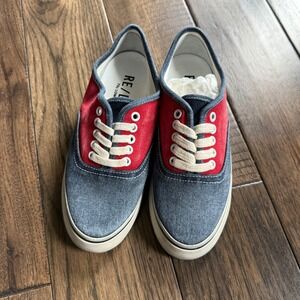 RE/DONE 70s Low Top Skate Sneakers Navy Blue Red Canvas Italy Mens 7 women 8-8.5